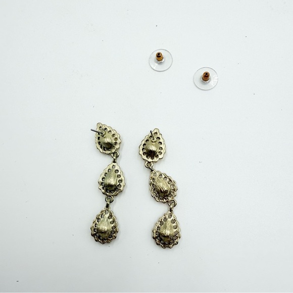 Bridal Rose Gold Tone Halo Teardrop Rhinestones Wedding Dangle Drop Earrings - Picture 5 of 6